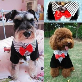 Dog Puppy Shirt Suit Tuxedo With Bow Tie Costume Wedding Clothes Black