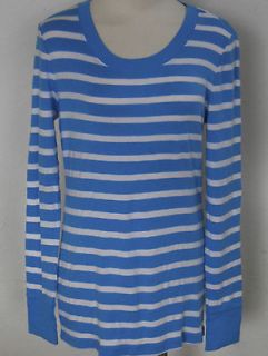 GAP Womens Blue Striped Supersoft Long Sleeve Rounded Neck Tee Shirt