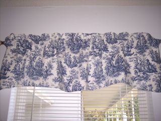 ON WHITE~WAVERLY Rustic Toile Scalloped Lined Valance CURTAINS