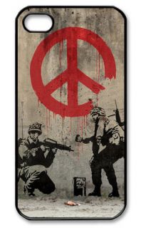 4S Black Border Hard Case ~~ Banksy Soldier Painting Peace Sign