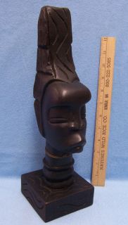 Hand Carved Kenya Africa Teak Woman Head Bust Sculpture w/ Brass Wire