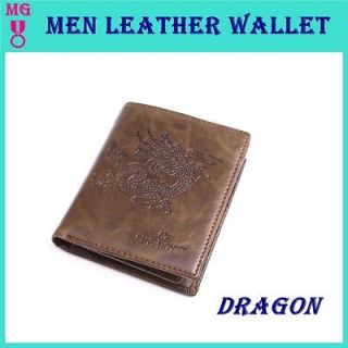 Mens Brown Bifold Leather Wallet Dragon Zip Coin Designed by Korea New