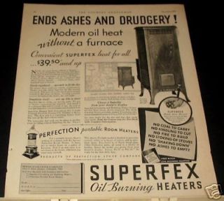1931 Perfection Oil heat no furnace Ad Ends Ashes