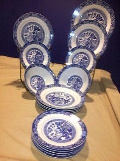 Lot of Royal Cuthbertson BLUE WILLOW Dinnerware Plates Serving Bowls