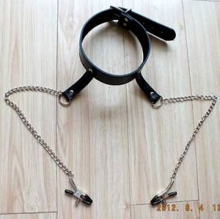 leather lock neck collar chain clips restraint Bedroom Nipple Pasties