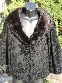 VTG 40s 50s Persian Black Lambs Wool Coat Mink Collar Stunning