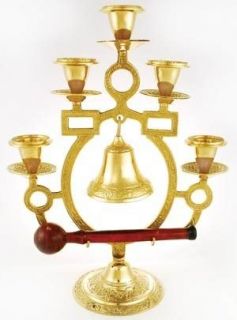 Brass Three Tier Taper Candle Holder with Bell AZ CH186