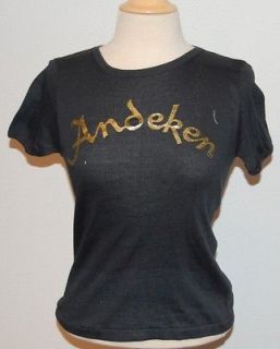 SEXY Vtg 70s ANDEKER BEER tight thin BLACK STRETCH T SHIRT womens