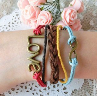 Bracelet  anti que bronze infinity karma love charm leather bracelet