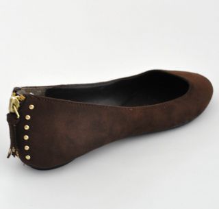 City Classified Lunge S Brown Faux Suede Studded Zipper Slip On Ballet