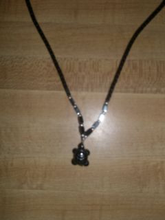 Hematite Stone With Silvertone Bead Turtle Necklace EUC