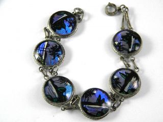Gorgeous Butterfly Wing Picture Bracelet Vintage Jewelry With Cross on