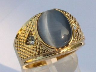 SEMI PRECIOUS TIGER EYE OVAL CUT GOLD PLATED MENS RING JEWELRY SIZE 9