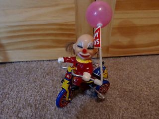 Vintage Tin Wind Up Clown on Tricycle w/ Balloon and Bell   Estate  
