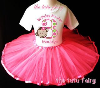 Monkey Birthday girl outfit shirt & pink tutu set name age 1st 2 3 4