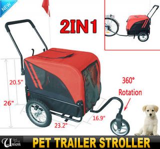 New 2IN1 Pet Dog Cat Bike Bicycle Trailer Stroller Carrier 360 Swivel