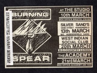 Winston Rodney Burning Spear live UK concert tour March 1987 repro
