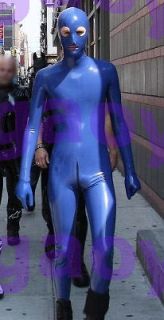 100% Latex Rubber Gummi Zentai Catsuit .45mm Blue man Blueman Bodysuit