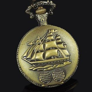 1PC Pretty Good Antique Sailboat Pendant Pocket Watch Necklace free