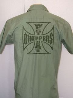 JESSE JAMES WEST COAST CHOPPERS EMBROIDERED M/C CLUB GREEN CAMP SHIRT
