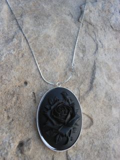 Black on Black Rose Cameo Jewelry Necklace Victorian Gothic