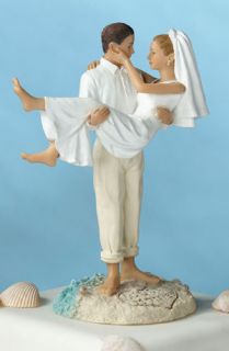 Caucasian Beach Couple Figurine Wedding Cake Topper