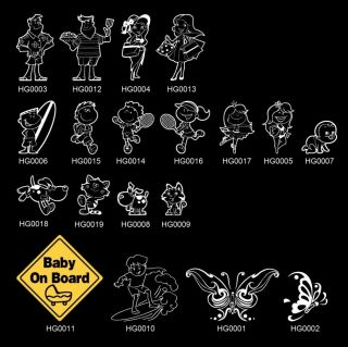 family car stickers, baby,dad,mum,girl,boy,cat,dog,butterfly,baby on