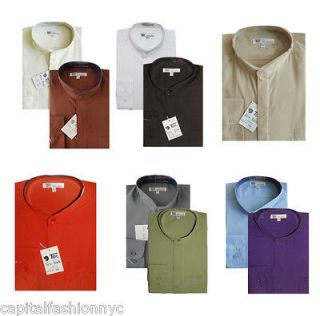 Mens Dress Shirt Mandarin Nehru Collar (Collarless) Hidden Button SG01