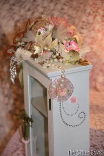 Shabby Cottage Chic White Curio Cabinet Embellished Roses Vintage Lace