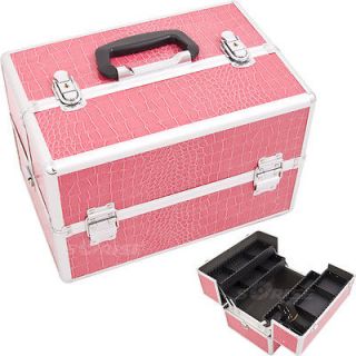 Makeup Storage Organizer box tray Divider crocodile Pink Silver Trim