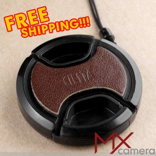 Ciesta New 46mm snap on camera lens cap Dark Brown leather cover with