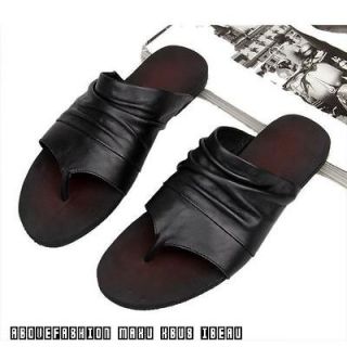 Summer mens leather sandals slippers fashion flip flops Black/Brown/Wh
