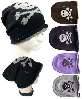 Slouchy Baggy Skull Pattern Fashion Roll Up Knit Ski Beanie Hat Cap