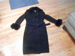 FENDI black wool jacket w/ fox fur collar and cuffs size 8 us