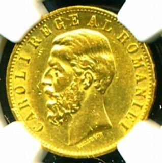 1883 B ROMANIA CAROL I GOLD COIN 20 LEI * NGC CERT AU 50 VERY RARE