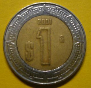 2001 Un Peso $1 Mexico Coin Estados Unidos Mexicanos Used Circulated