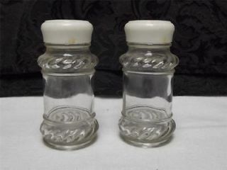 Vintage Glass Spice Shaker Jars, Containers w. White Screw Tops