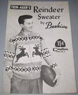 Vintage Teenager REINDEER SWEATER Knitting Pattern by Beehive