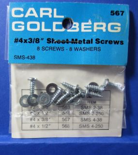 CARL GOLDBERG #4x3/8 Sheet Metal Screws (8) GBG567 567