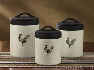 Set of 3 Devon Rooster Ceramic Primitive Country Kitchen Storage