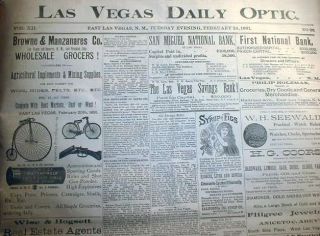 Orignal 1891 newspaper LAS VEGAS New Mexico  120 YrsOld