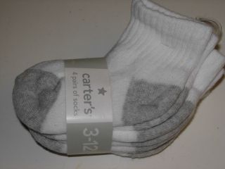 Carters Baby Boy or Girl 4 Pairs Socks White Crew 3 12 12 24 Mo 2 4