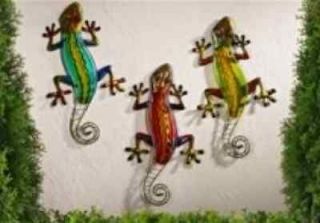 Iron Glass Colorful Gecko Wall Decor Plaque Outdoor Garden Yard NEW