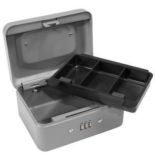 BARSKA 6 Inch Steel Compact Cash Box w/ Combination Lock in Grey