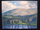 CATSKILL MOUNTAIN Country Lake Clouds LANDSCAPE Pine Trees Art Oil