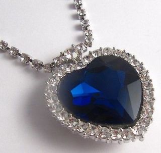 Sapphire Blue Crystal Titanic Heart of the Ocean Pendant Necklace New