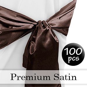 100 Chocolate Brown Satin Chair Covers Sash Bow Wedding