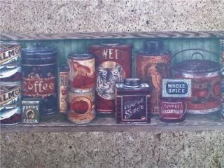 WALLPAPER BORDER 45ft TIGER TIN SALMON KITCHEN CUPBOARD ANTIQUE CANS