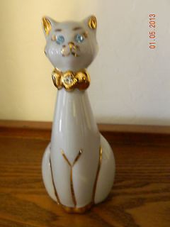 CAPODIMONTE STANDING CAT FIGURINE WITH SWAROVSKI CRYSTALS MADE IN