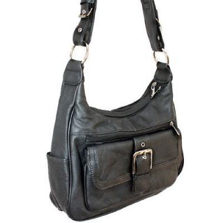 Italian BLACK Leather Shoulder Hobo Handbag Belt Buckle Flip Pocket